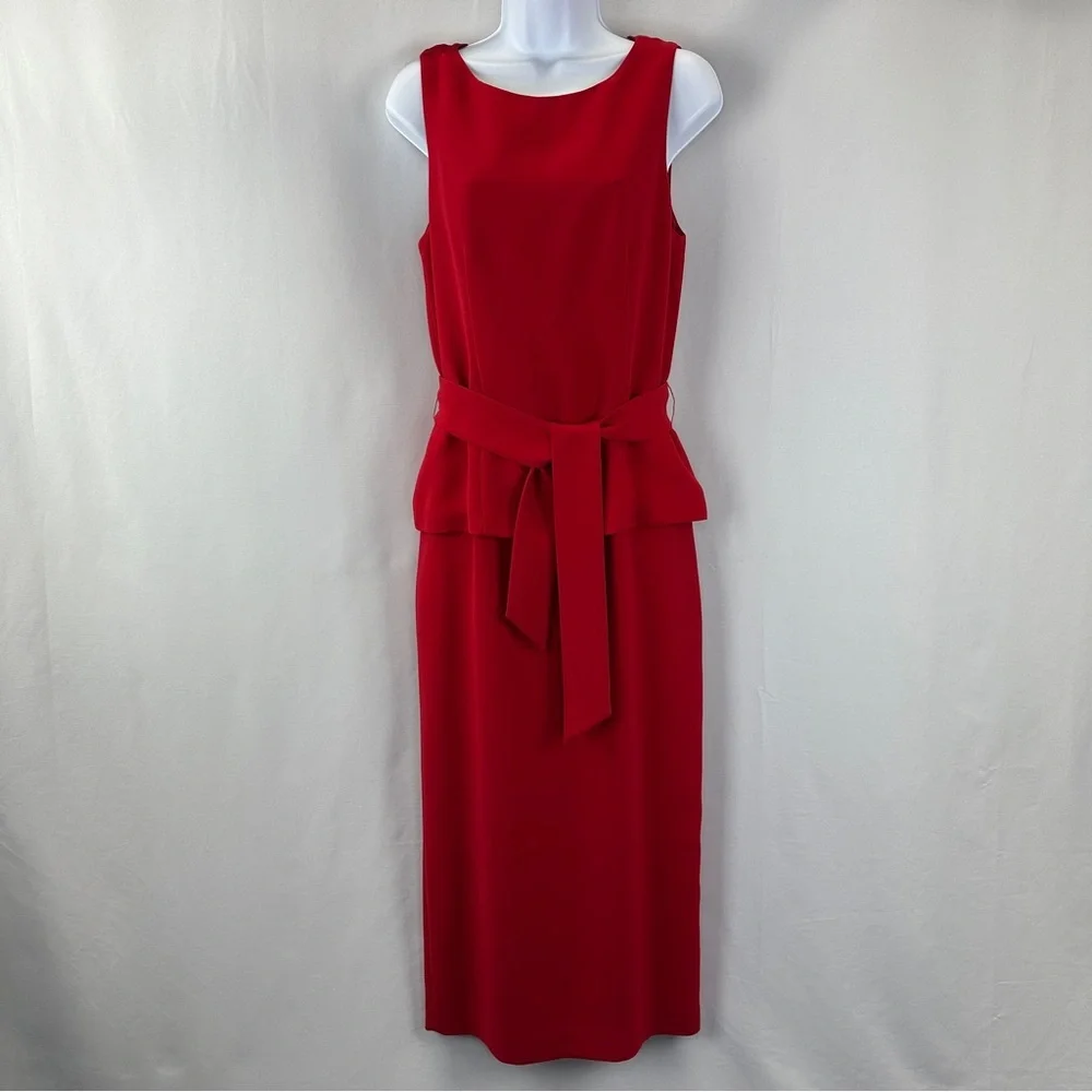 Luxe YL by Yair Red Sheath Dress with Peplum - Vintage Bloomingdale's Size 8 - Picture 2 of 8